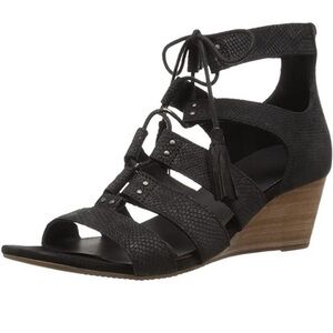 UGG Yasmin Black Snake-Embossed Leather Lace-Up Wedge Sandals Sz 11 — NWOT